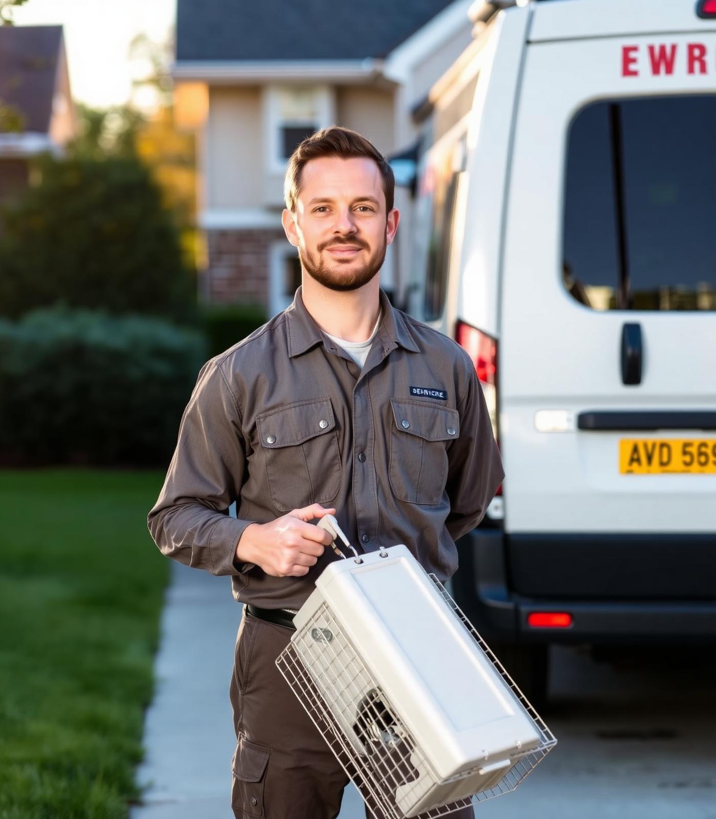 Licensed wildlife removal technician arriving on-site